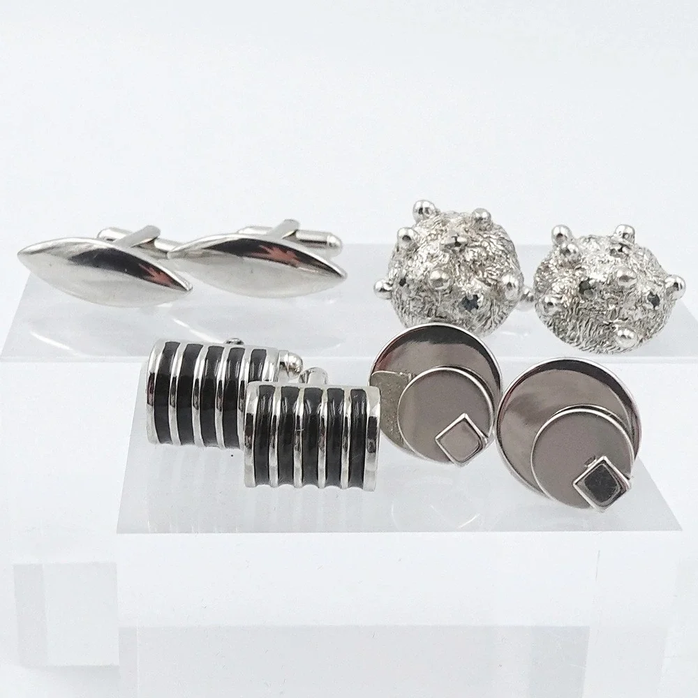 VTG Cufflinks Curated Lot Silver Tone 4 Pairs Modernist Brutalist Dome MCM